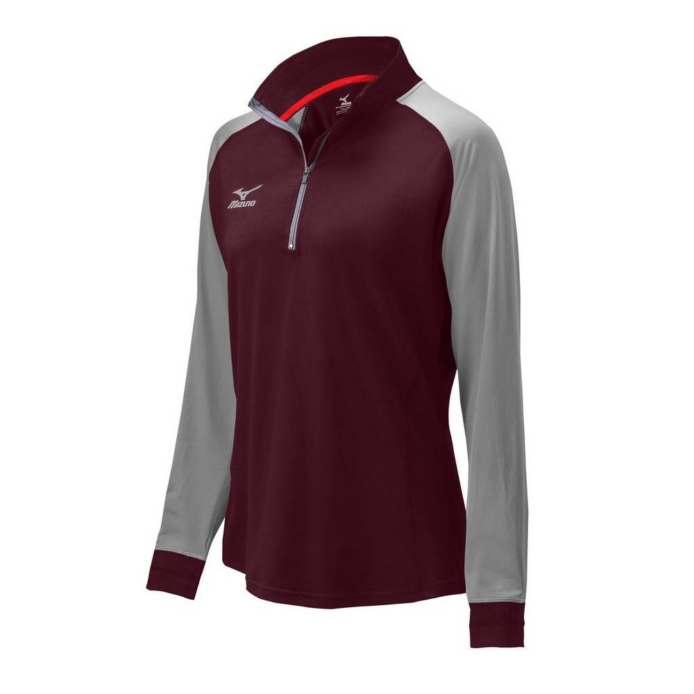 Mizuno Women's Prime 1/2 Zip Volleyball Jacket Burgundy/Grey (440574-VSE)